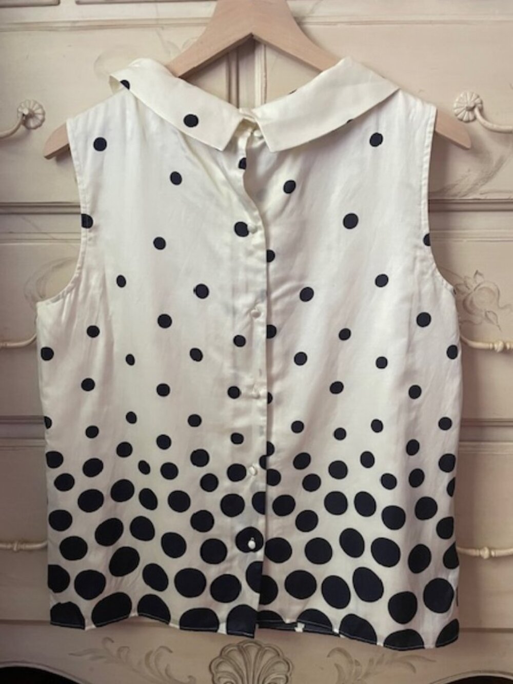 Talbots Blue/White Polka Dot Cotton/Silk Blend Top- lined- size M - Picture 2 of 6